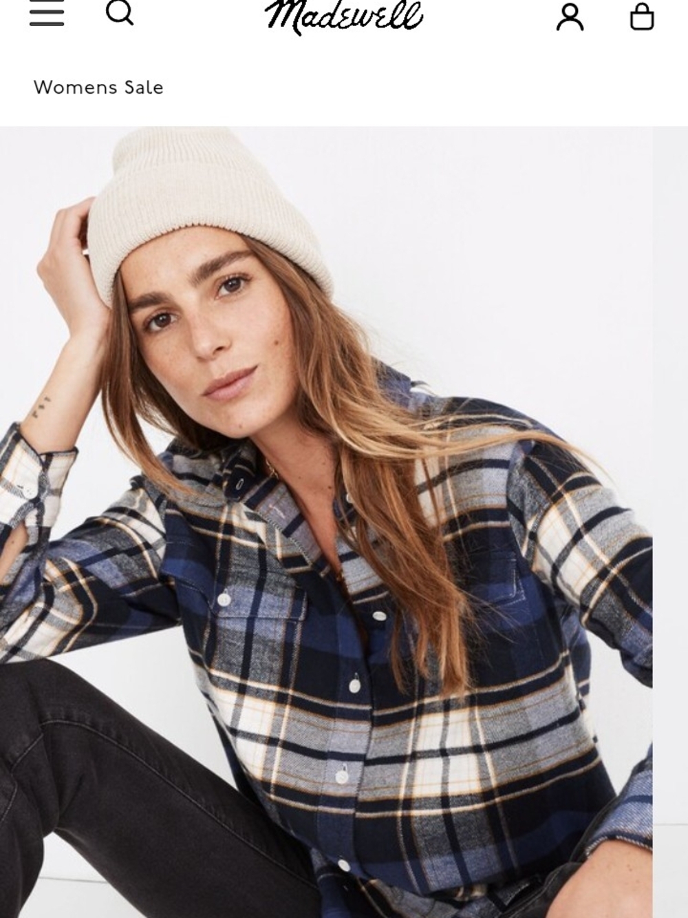 Madewell Navy and Cream Plaid Button-Front Shirt